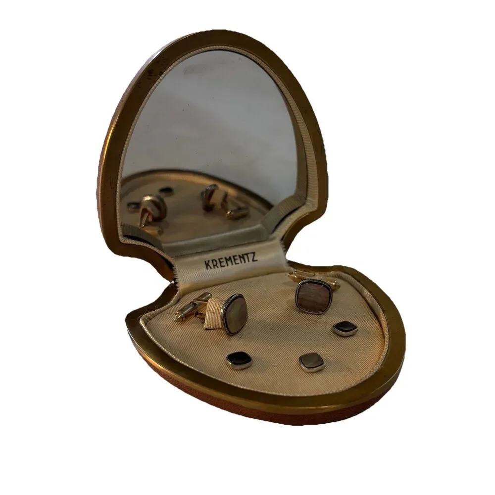 Vintage KREMENTZ Gold Filled Tuxedo Cufflink & Stud Set In Original Case
